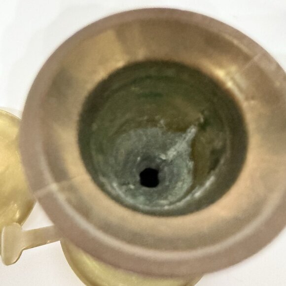 Pair Brass Chamberstick Drip Tray Finger Loop 4.5" Light Tarnish As Found - Picture 5 of 5